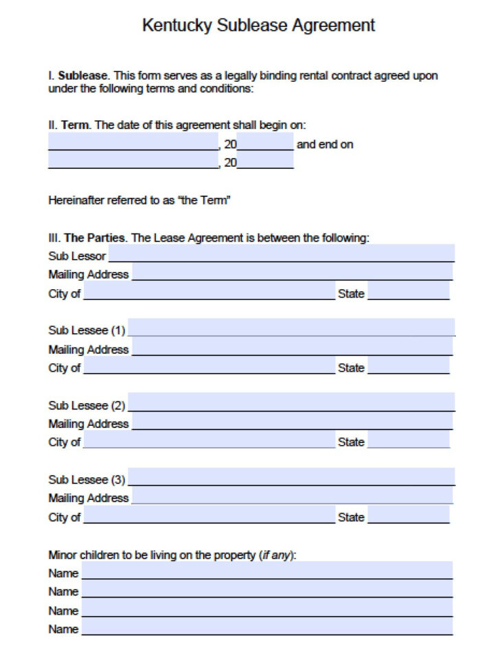 Ky Lease Agreement Free Printable