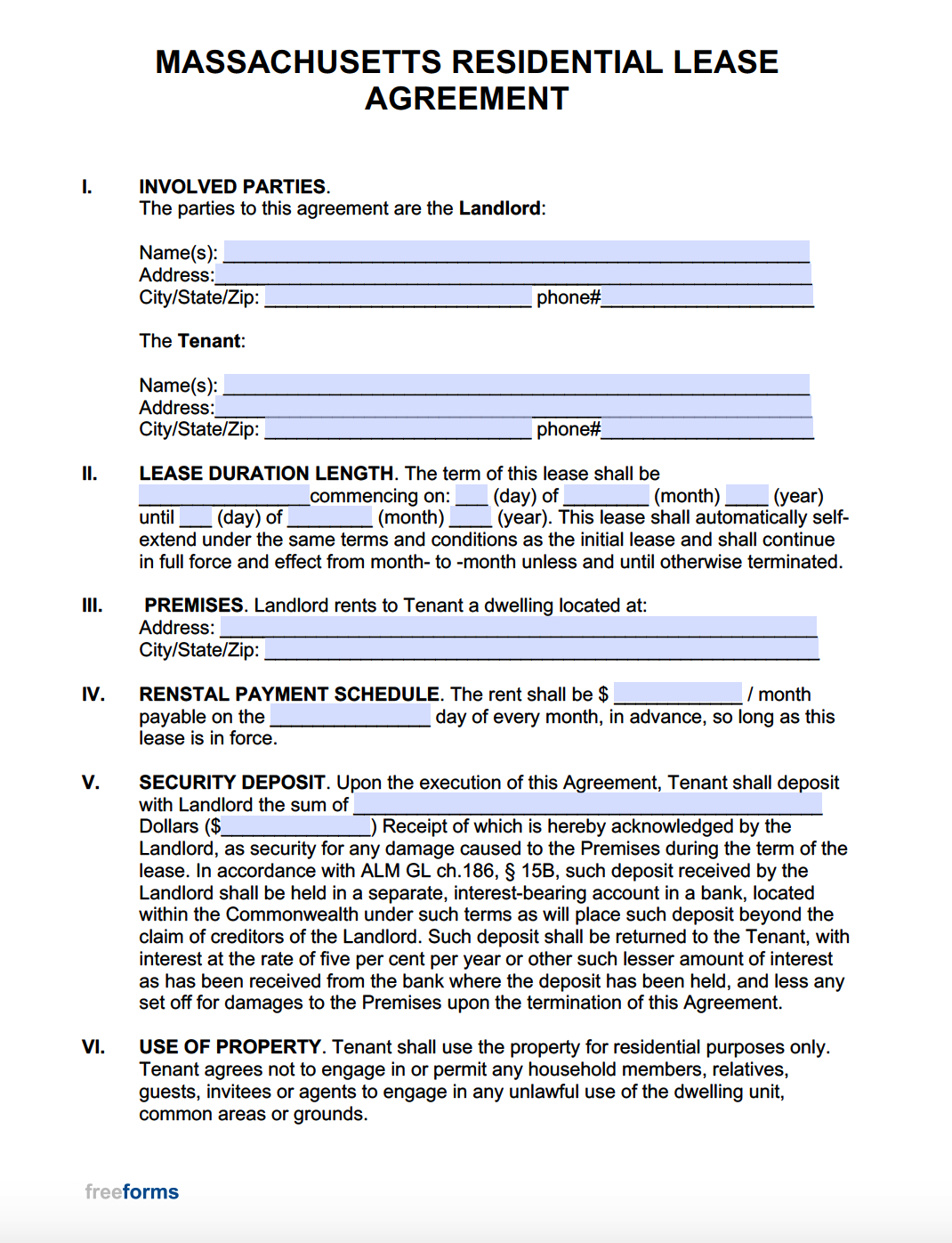 Free Massachusetts Rental Lease Agreement Templates | Pdf | Word inside Free Printable Lease Agreement Massachusetts