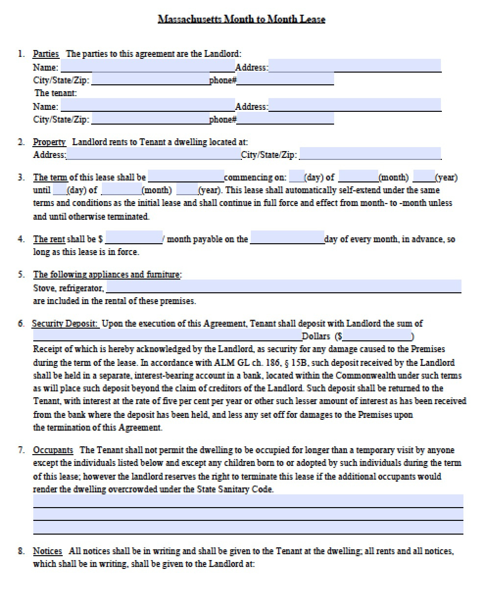 Free Massachusetts Rental Lease Agreement Templates | Pdf | Word throughout Free Printable Lease Agreement Massachusetts