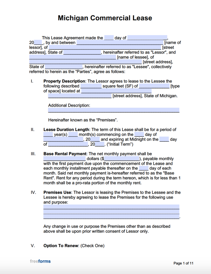 Lease Agreement Michigan Template Printable