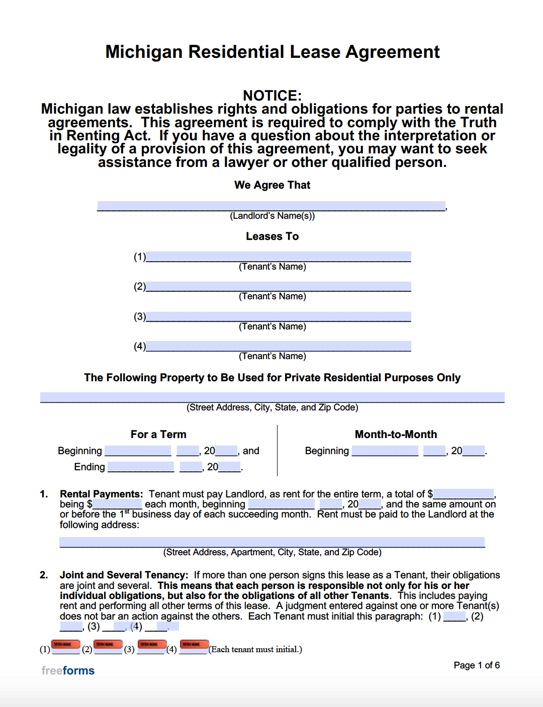 Free Michigan Rental Lease Agreement Templates | Pdf | Word within Free Printable Lease Agreement Michigan Template
