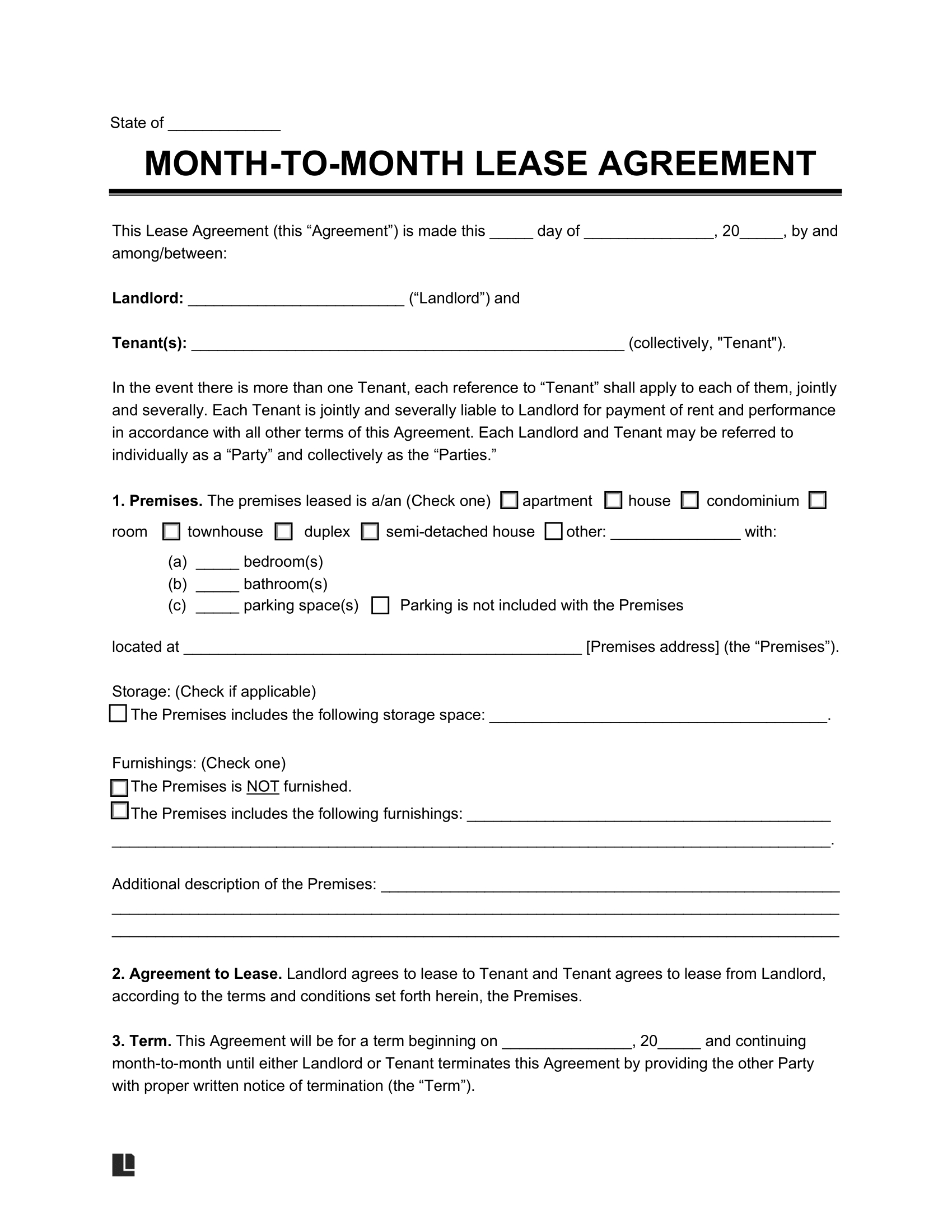 Free Month To Month Lease Agreement  Template | Pdf &amp;amp; Word with Free Printable Monthly Lease Agreement