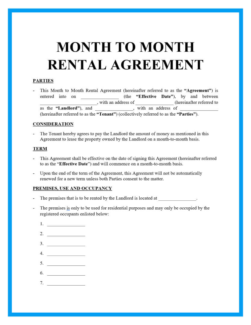 Free Month-To-Month Rental Agreements Sample within Printable Monthly Lease Agreement