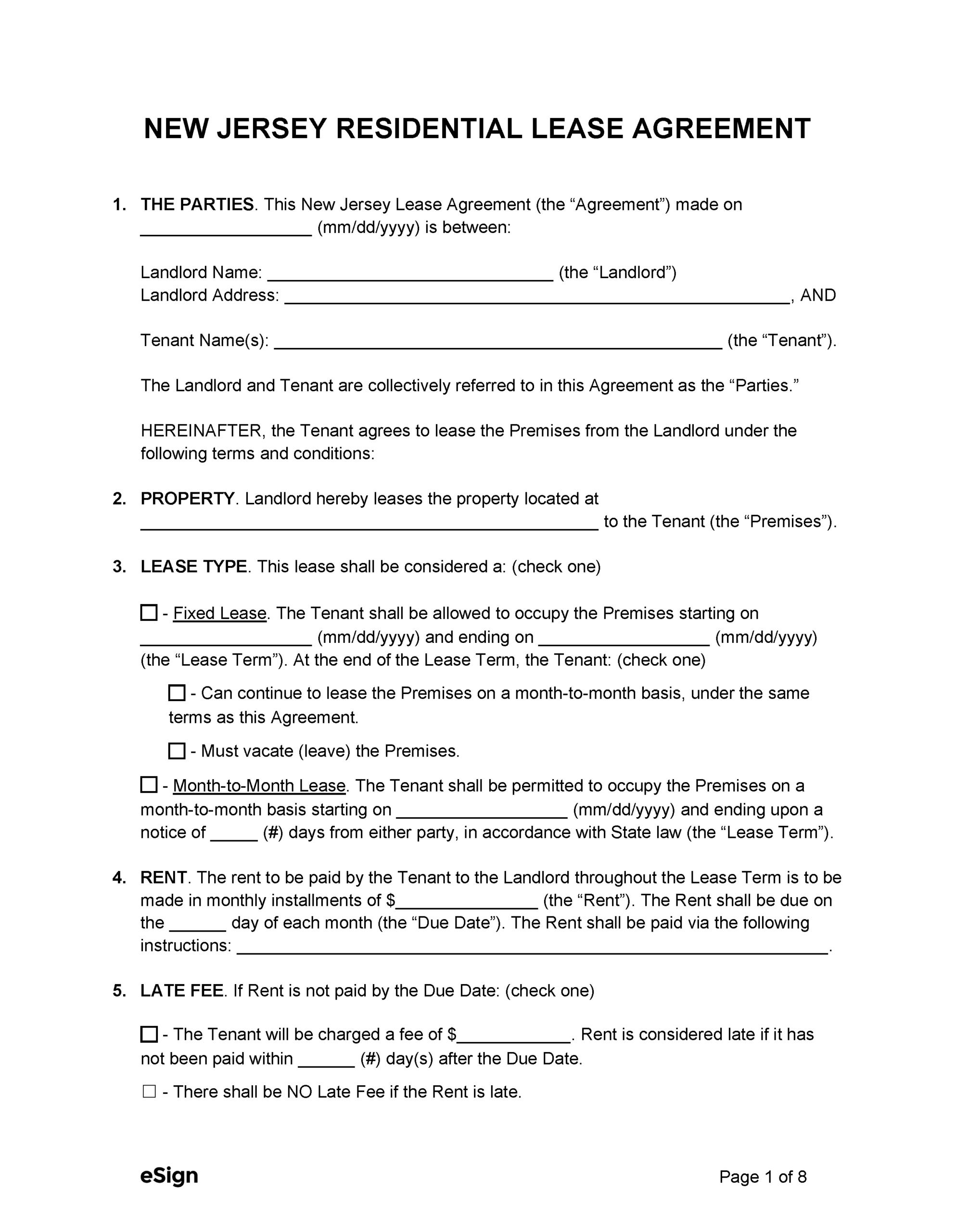 Free New Jersey Rental Lease Agreement Templates (6) | Pdf | Word inside New Jersey Lease Agreement Free Printable