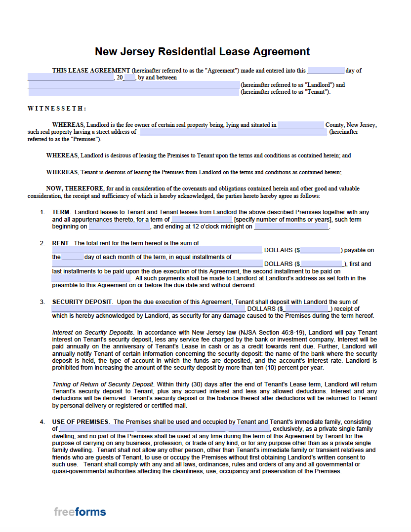Free New Jersey Rental Lease Agreement Templates | Pdf pertaining to Nj Lease Agreement Printable