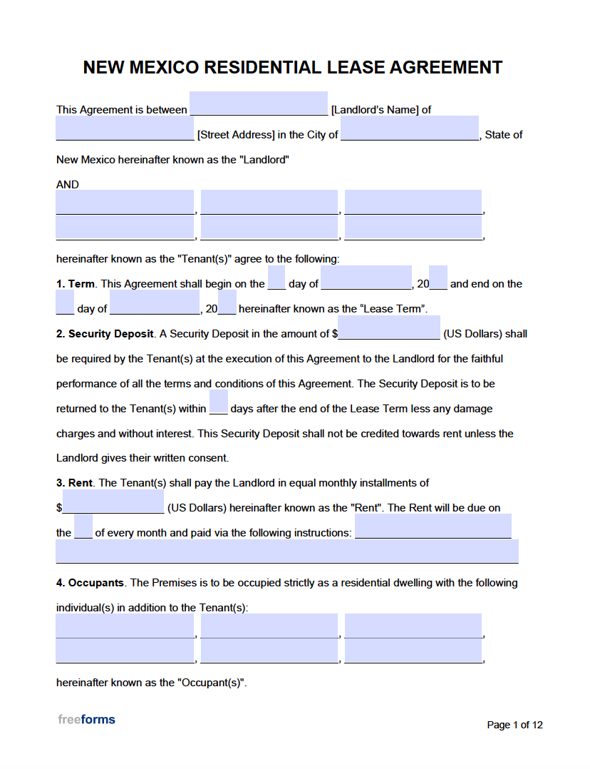Free New Mexico Rental Lease Agreement Templates | Pdf | Word in New Mexico Lease Agreement Form Printable