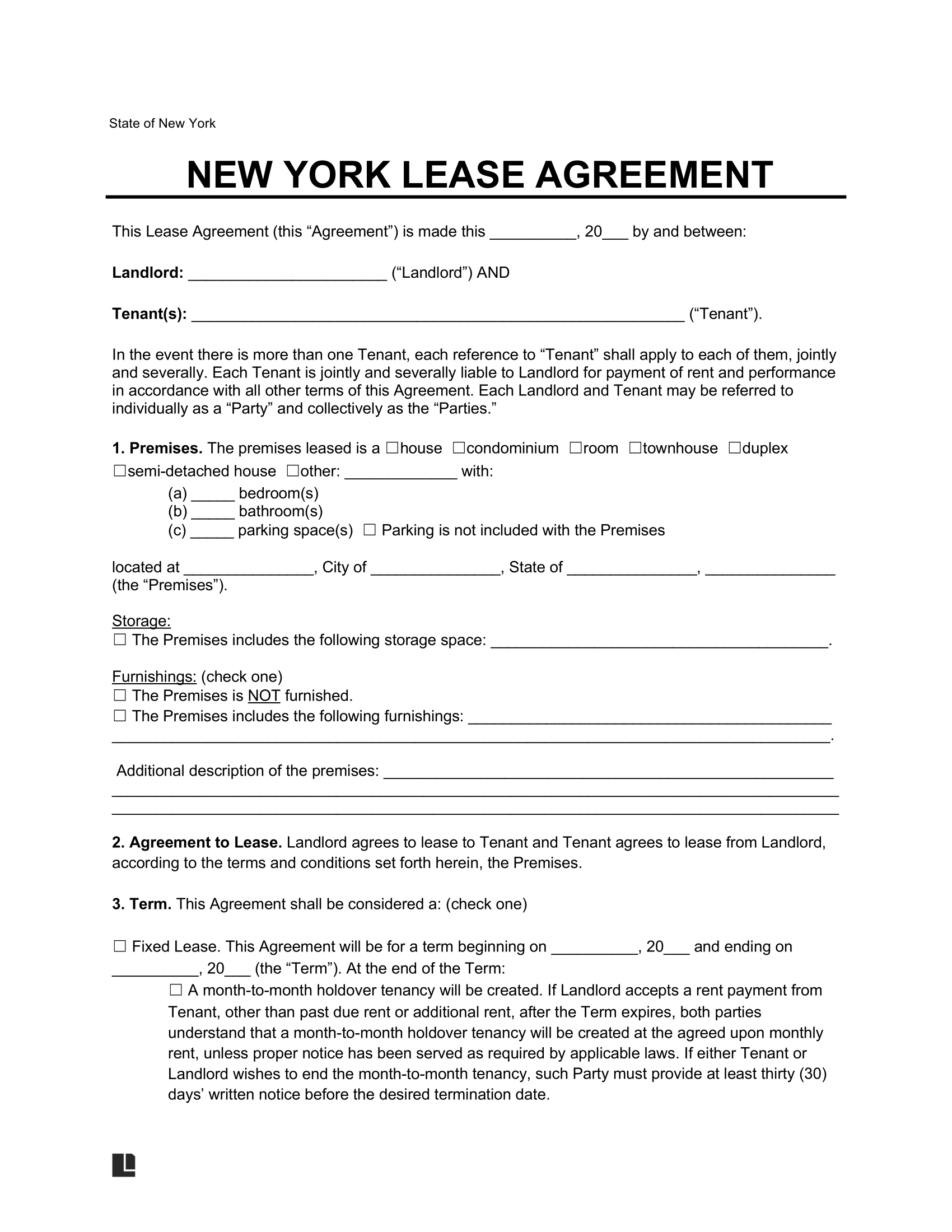 Free New York Lease Agreement Templates (6) | Pdf &amp;amp; Word with Rental Lease Agreement Free Printable Ny