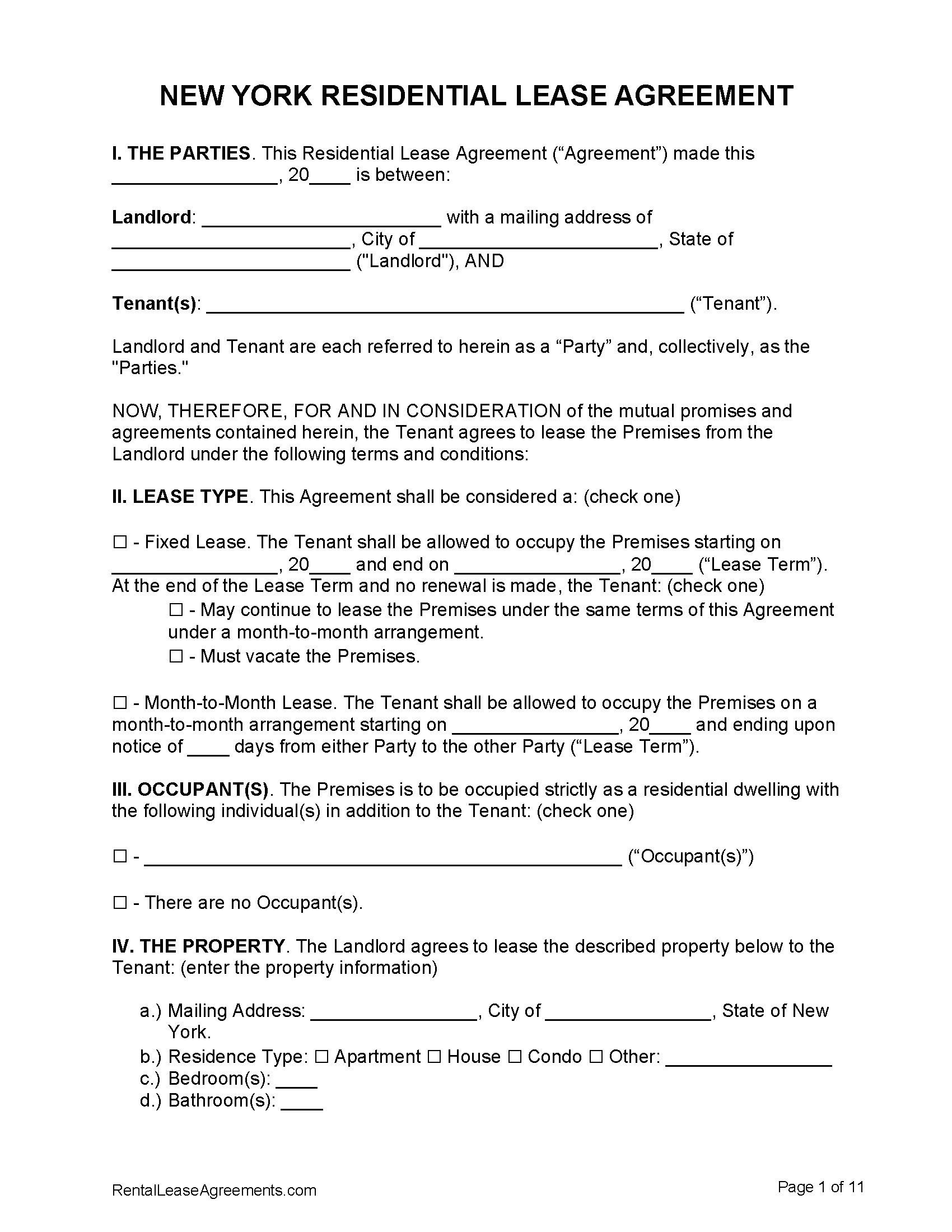 Free New York Residential Lease Agreement | Pdf pertaining to Pdf Printable New York City Residential Lease Agreement Form