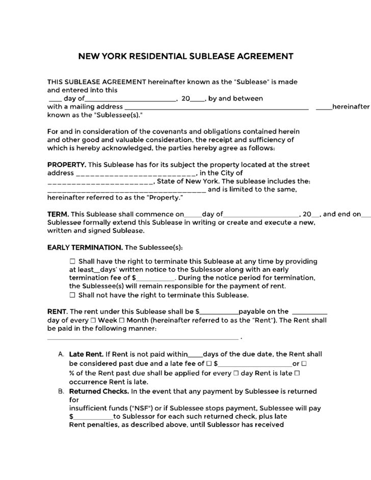 Free Lease Agreement Printable New York
