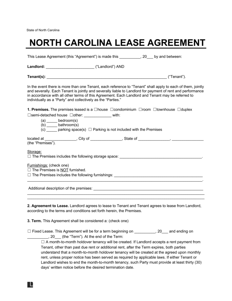Free North Carolina Lease Agreement Templates (6) | Pdf &amp;amp; Word with North Carolina Lease Agreement Free Printable