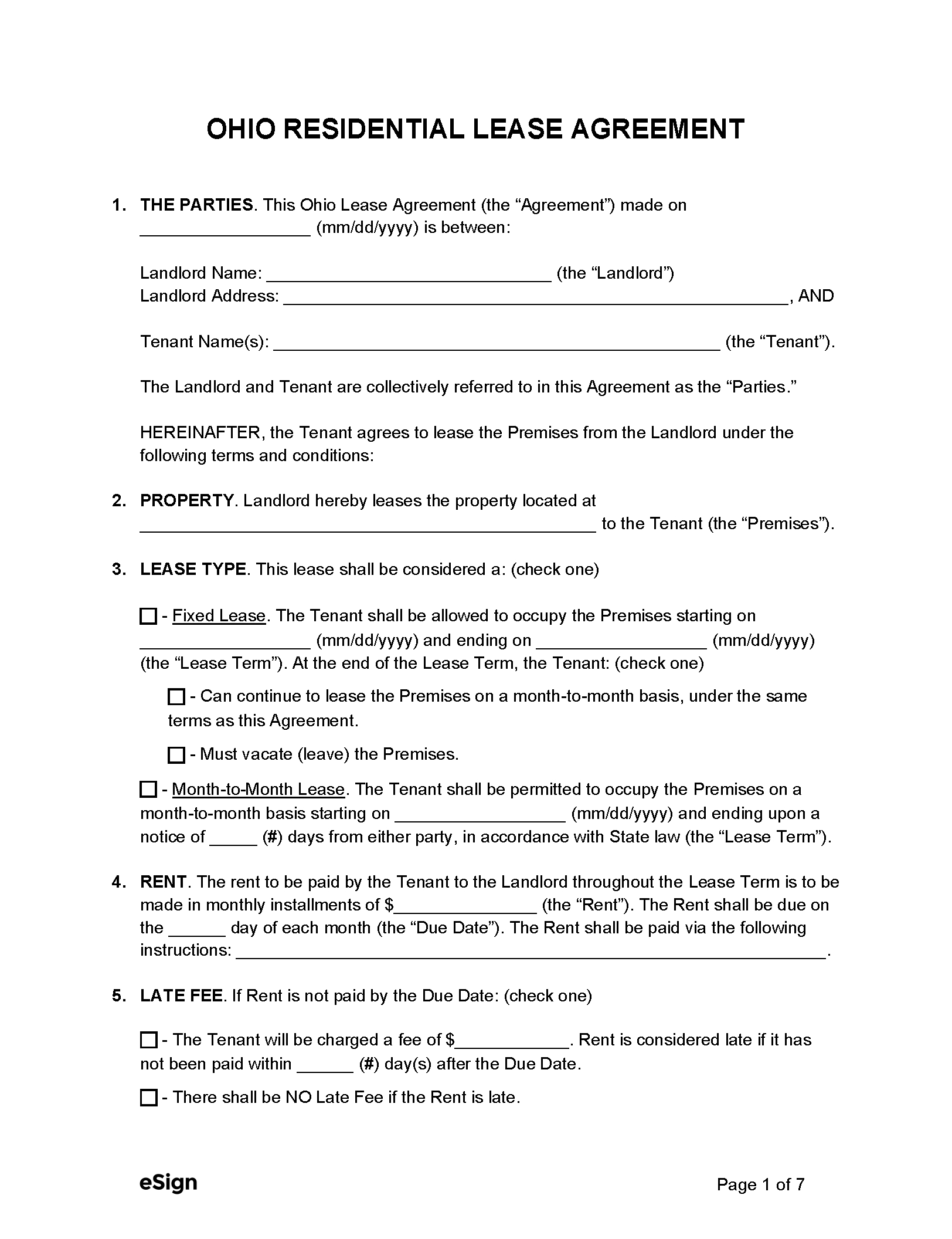 Free Ohio Rental Lease Agreement Templates (6) | Pdf | Word throughout Free Printable Ohio Lease Agreement