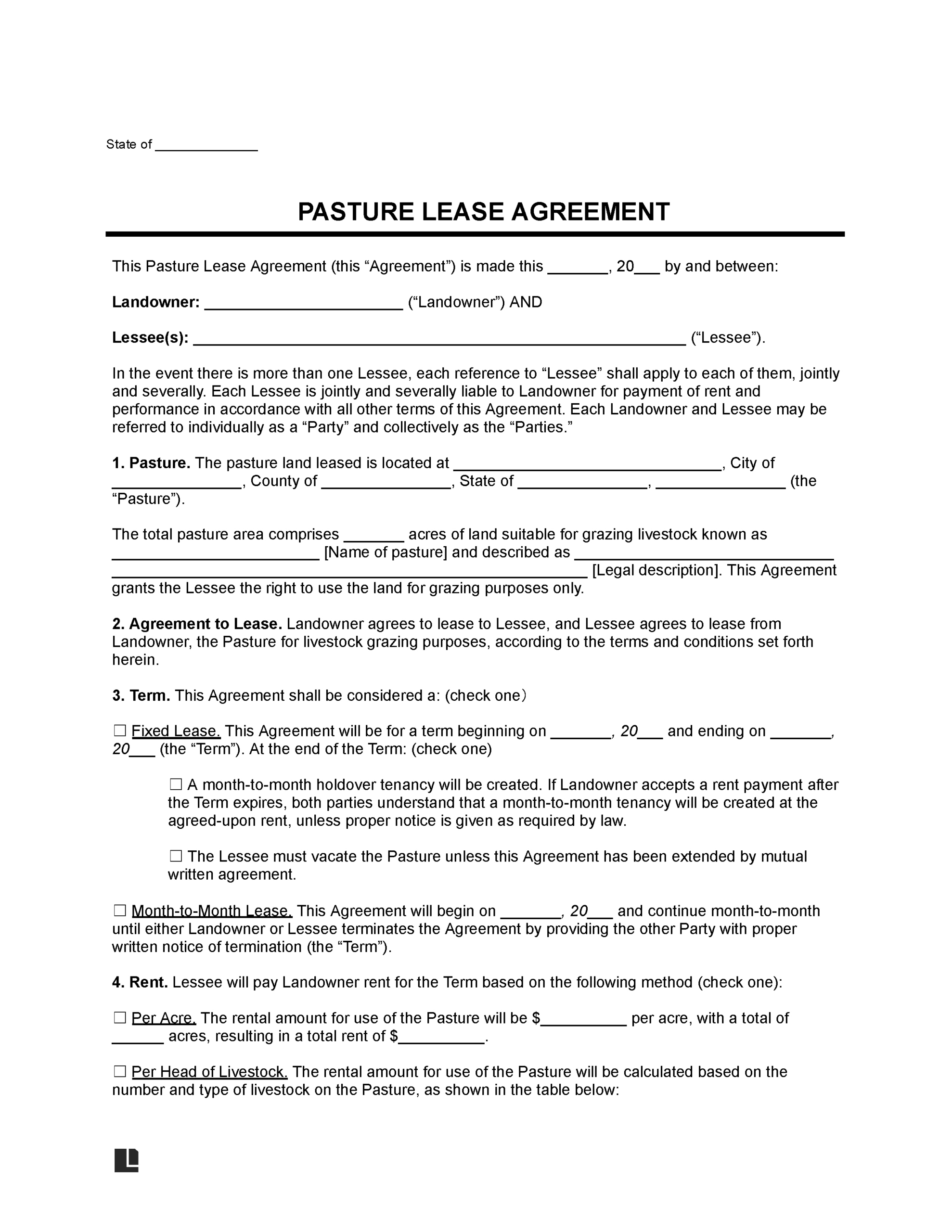 Free Pasture (Grazing) Lease Agreement | Pdf &amp;amp; Word for Free Printable Grazing Lease Agreement Uk