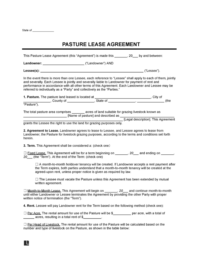 Free Pasture (Grazing) Lease Agreement | Pdf &amp;amp; Word regarding Printable Cattle Grazing Lease Agreement Texas
