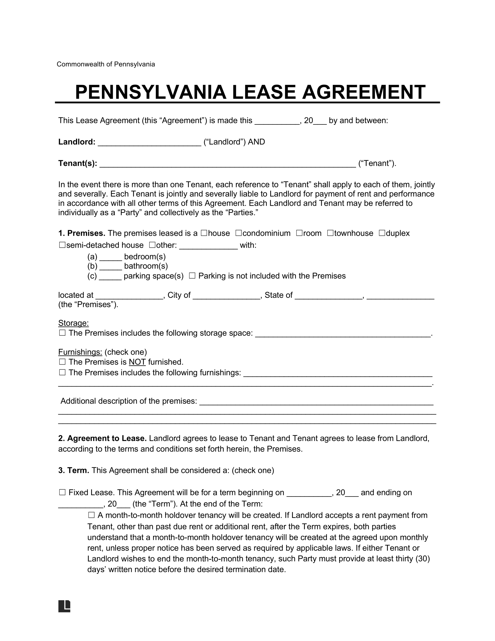 Free Pennsylvania Lease Agreement Templates (6) | Pdf &amp;amp; Word with regard to Free Printable Lease Agreement Pennsylvania