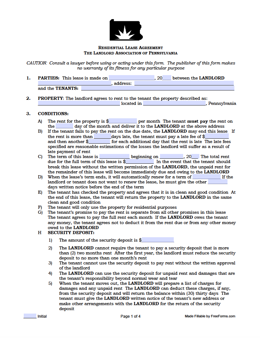 Free Pennsylvania Rental Lease Agreement Templates | Pdf regarding Free Printable Lease Agreement Pennsylvania