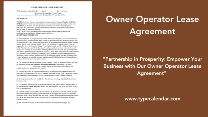 Printable Trucking Company Owner Operator Lease Agreement Form