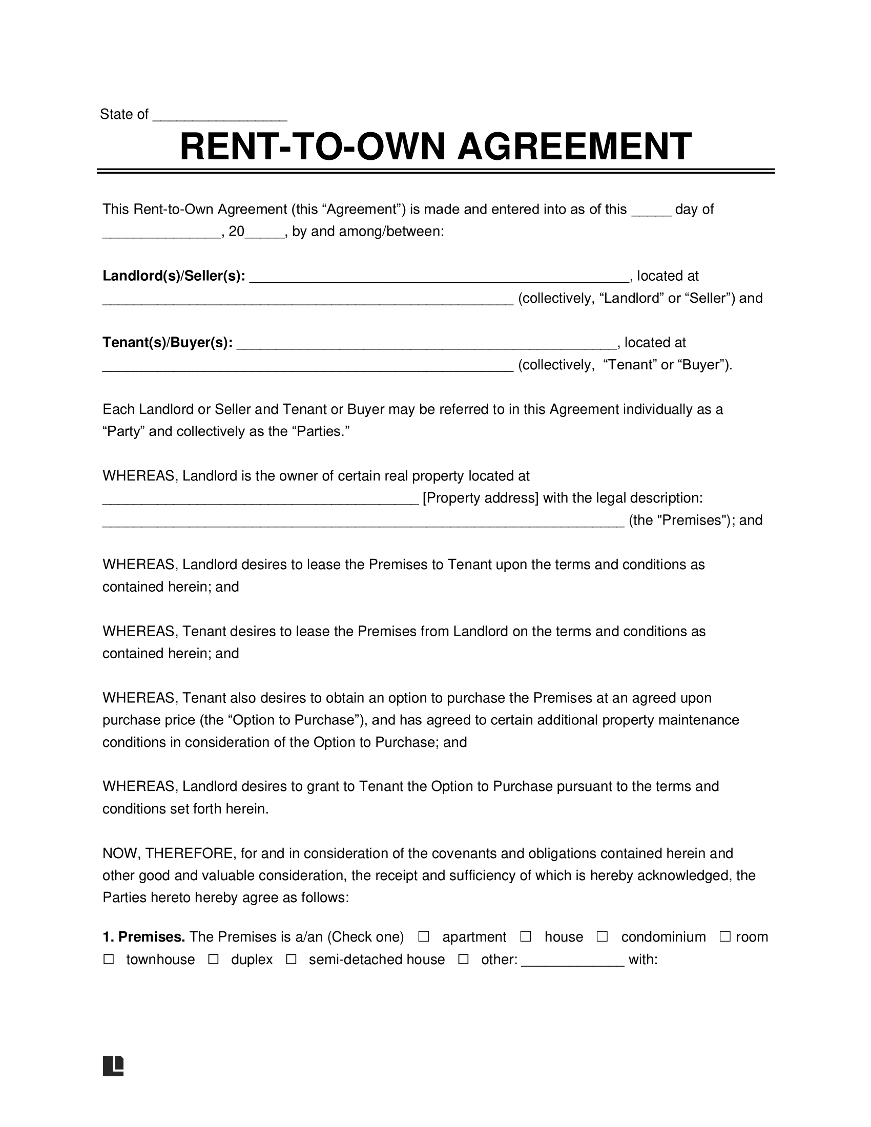 Free Rent-To-Own Contract Template | Pdf &amp;amp; Word within Printable Lease To Own Agreement