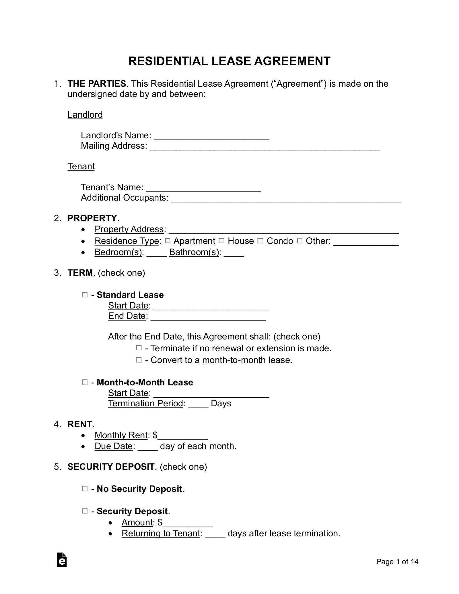 Free Rental / Lease Agreement Templates (15) - Pdf | Word – Eforms pertaining to A Printable Lease Agreement