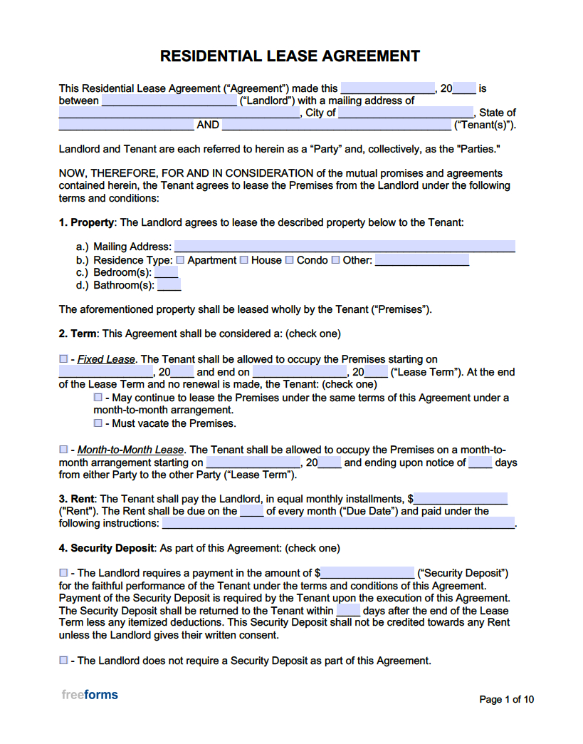 Free Rental / Lease Agreement Templates | Pdf | Word with Printable Lease Rental Agreement Word