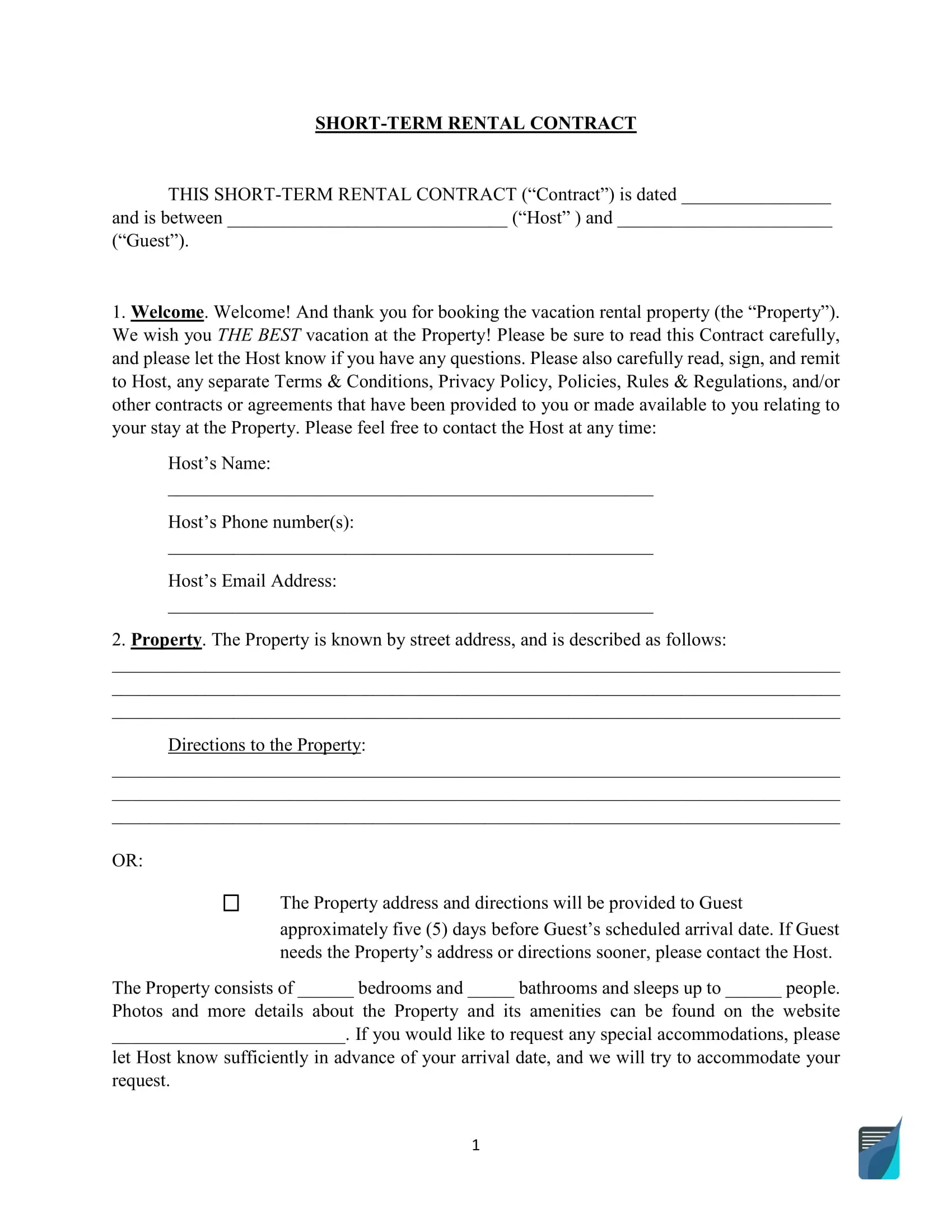 Free Short-Term Rental Agreement Templates | Formspal with regard to Free Printable Short Term Lease Agreement