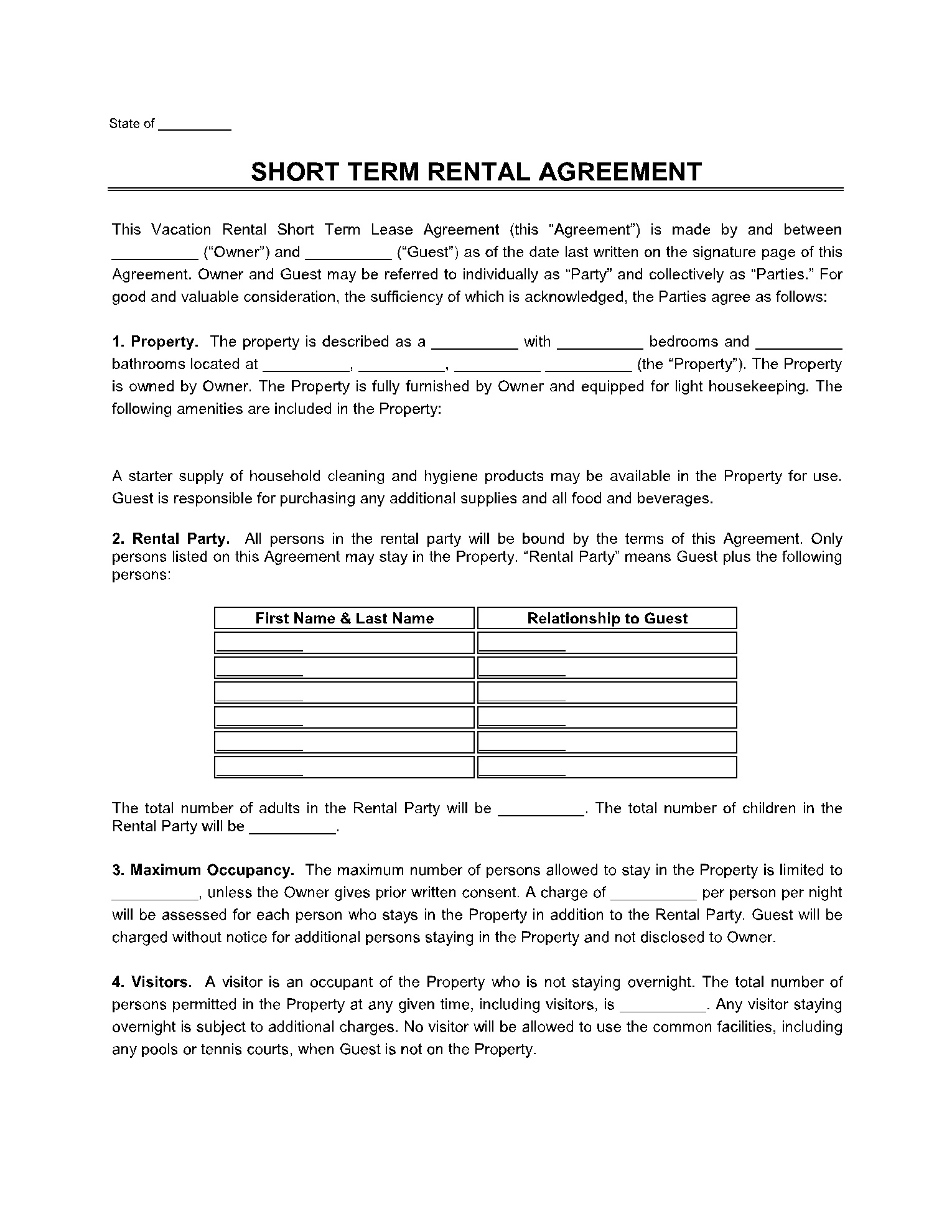 Free Short-Term Rental Lease Agreement | Cocosign in Free Printable Short Term Lease Agreement