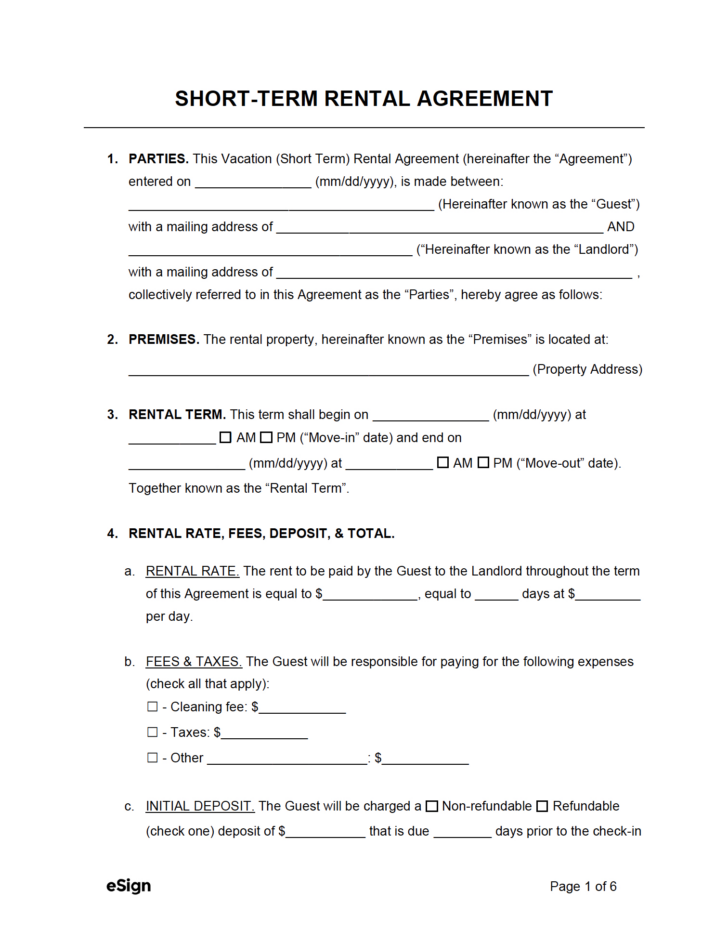 6 Month Lease Agreement Printable