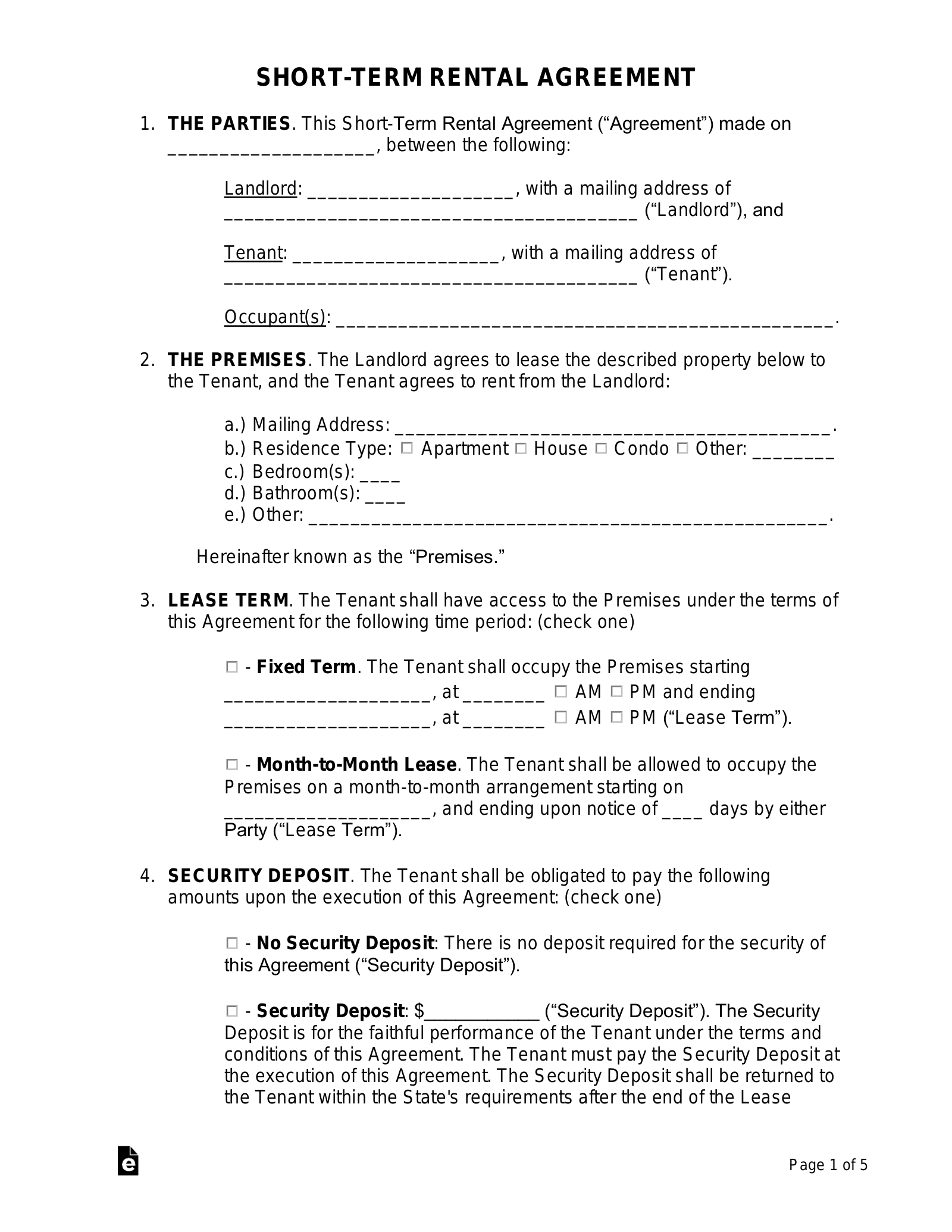 Free Short-Term (Vacation) Rental Lease Agreement - Pdf | Word with regard to 6 Month Lease Agreement For Tenant And Owner