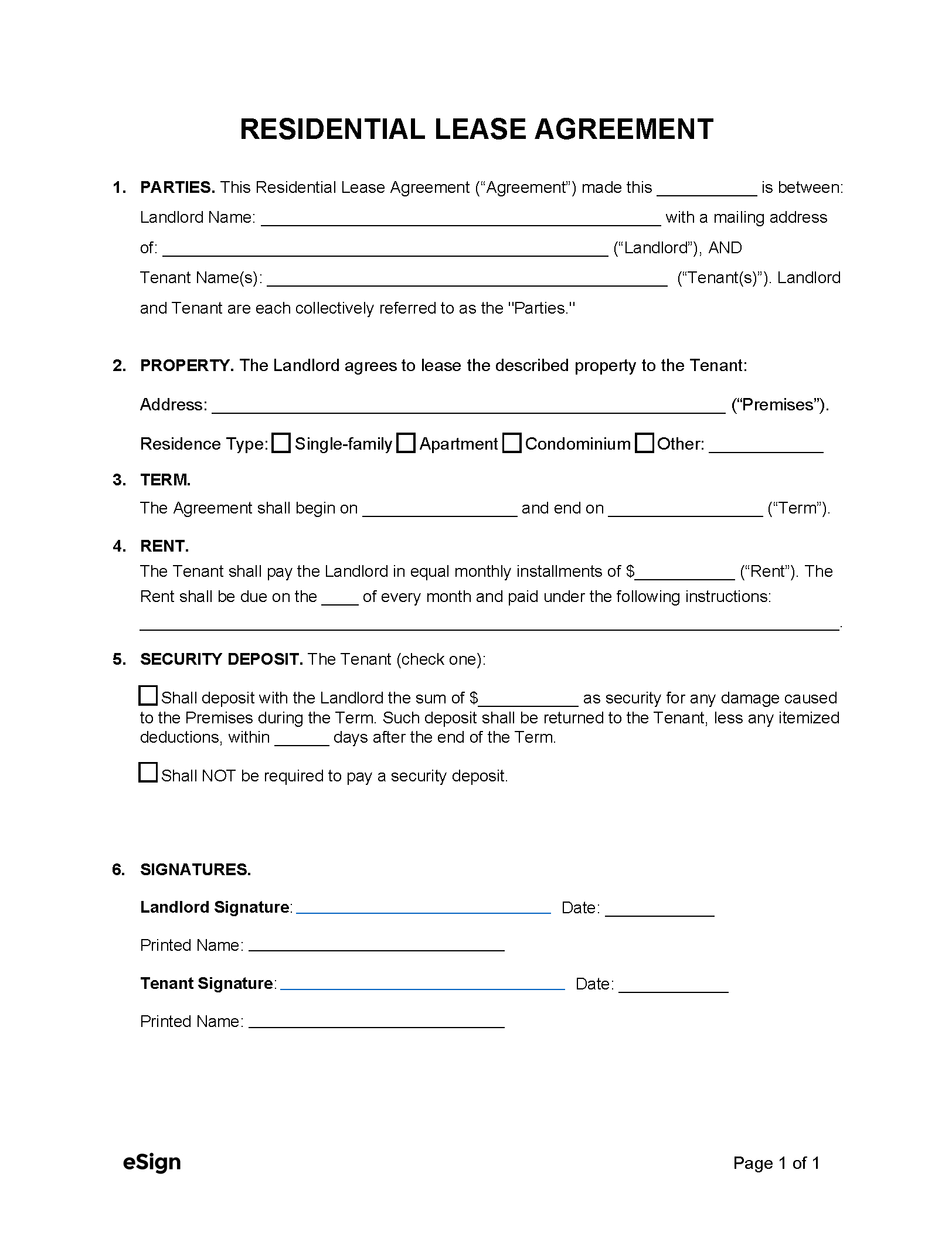 Free Simple (1-Page) Lease Agreement Template | Pdf | Word inside Lease Agreement Form Printable Editable