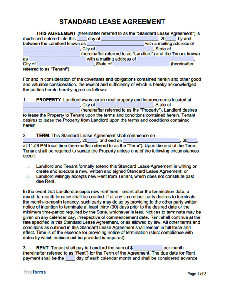 Free Online Printable Lease Agreement