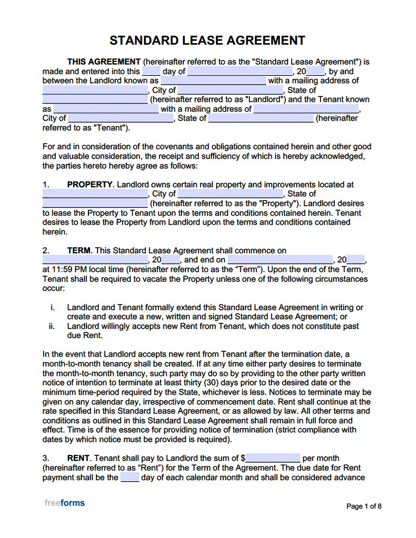 Free Standard Residential Lease Agreement Template | Pdf | Word throughout Printable Residential Lease Agreement Form