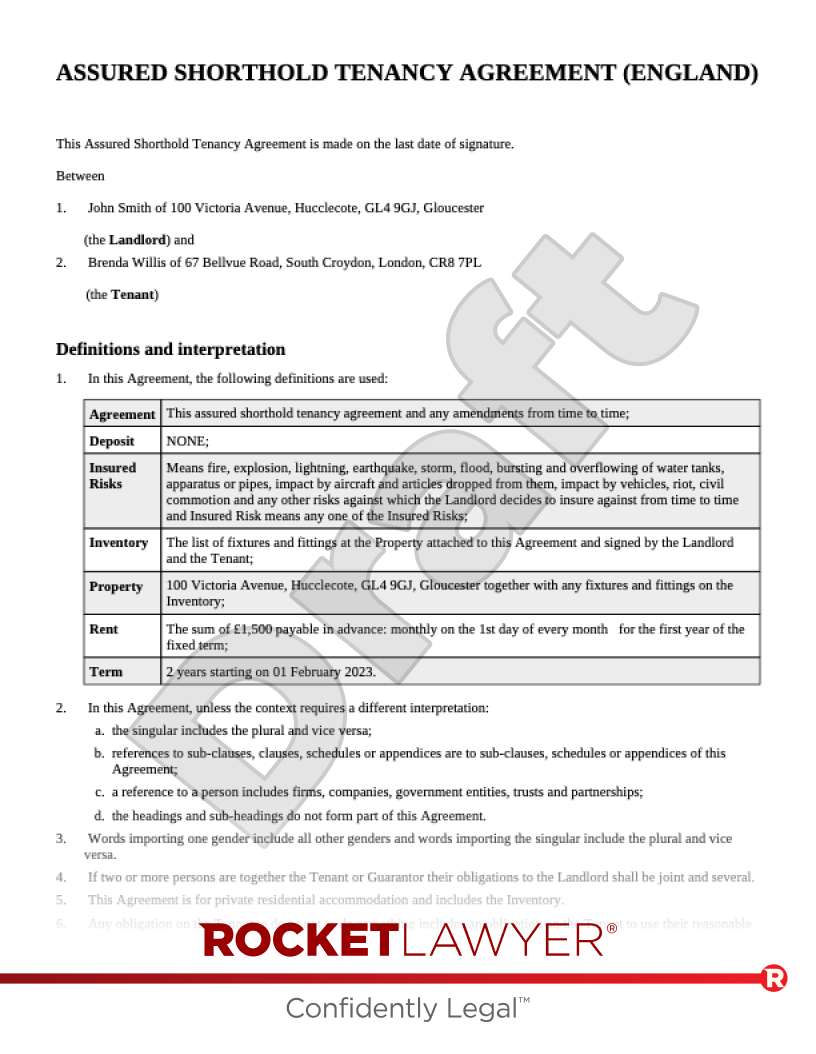 Free Tenancy Agreement | Template &amp;amp; Faqs - Rocket Lawyer Uk pertaining to Rental Lease Agreement Free Printable Uk