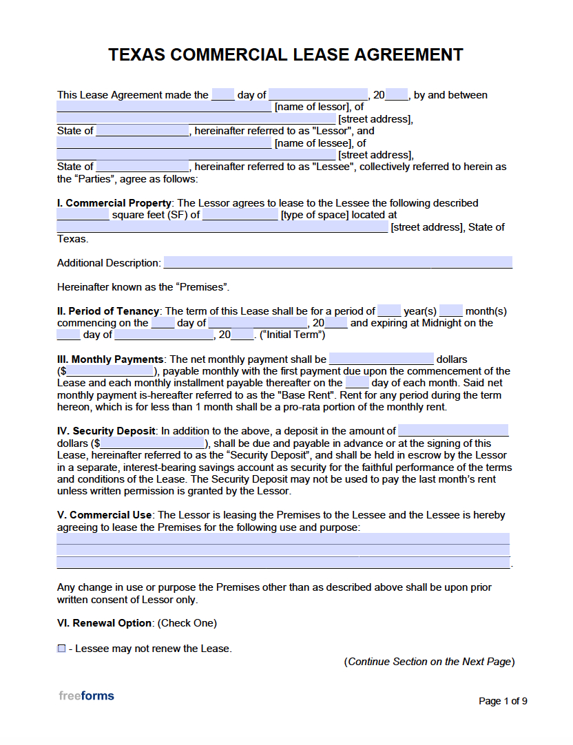 Free Texas Commercial Lease Agreement Form | Pdf | Word throughout Printable Lease Agreement Texas Commercial