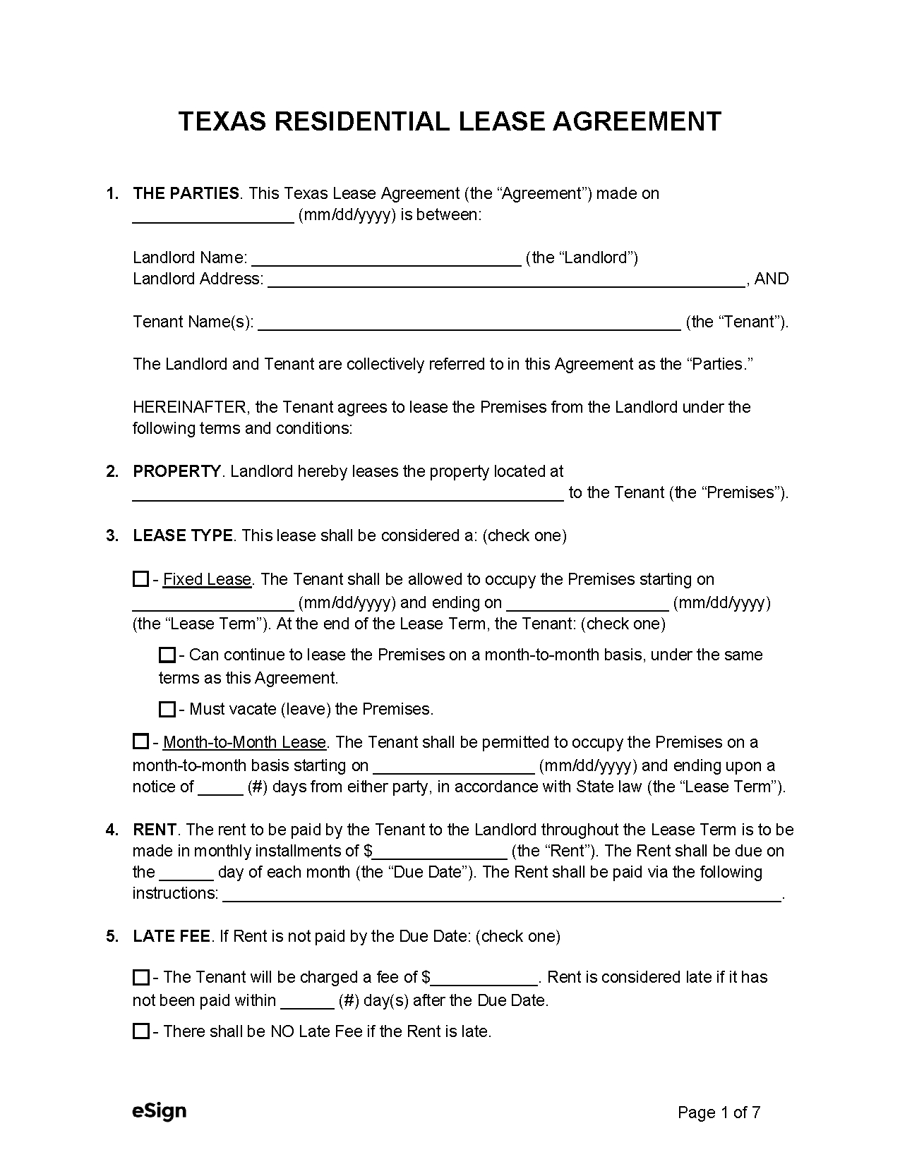 Free Texas Rental Lease Agreement Templates (8) | Pdf | Word inside Home Lease Agreement Printable