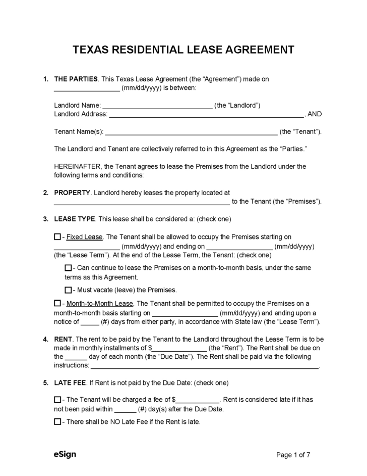 Printable Lease Agreement For Rental Property