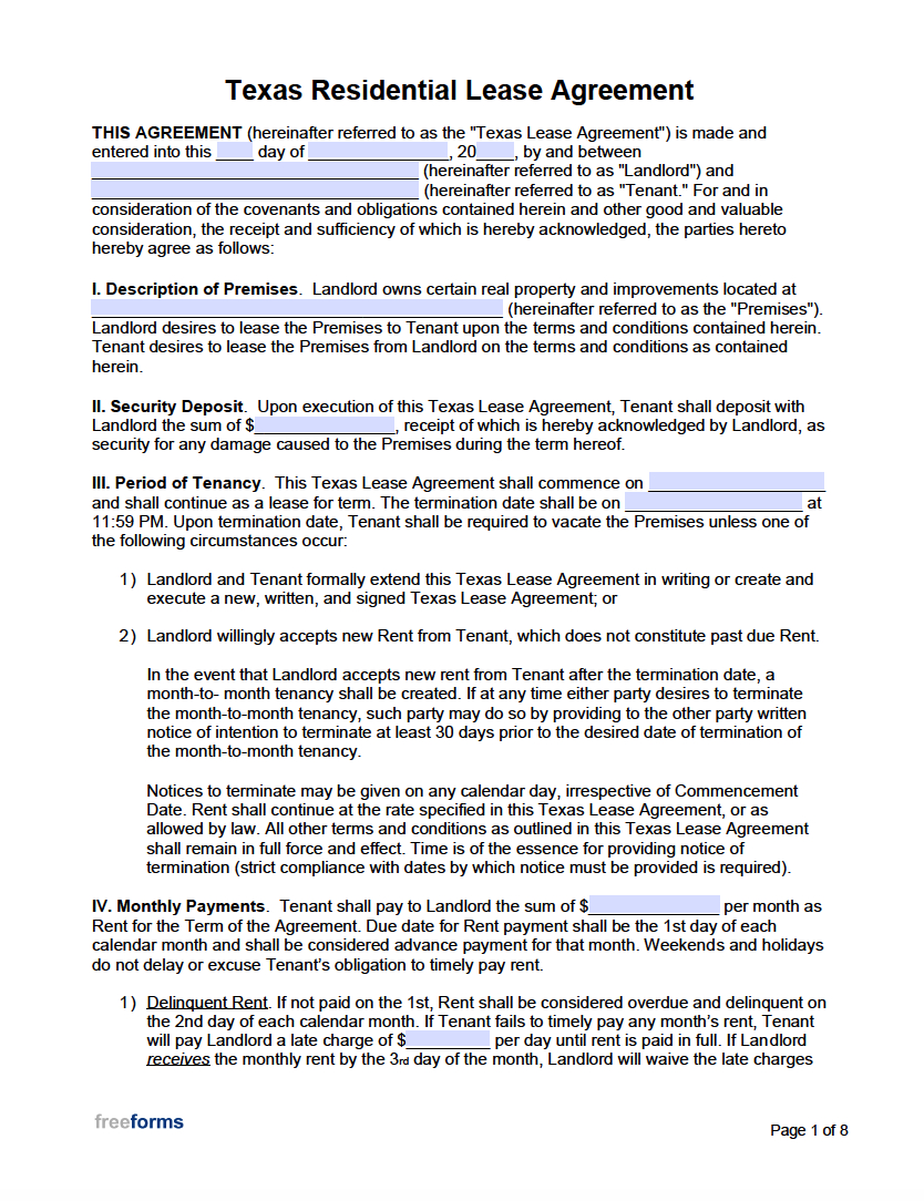 Free Texas Rental Lease Agreement Templates | Pdf | Word for Printable Lease Agreement Texas Free