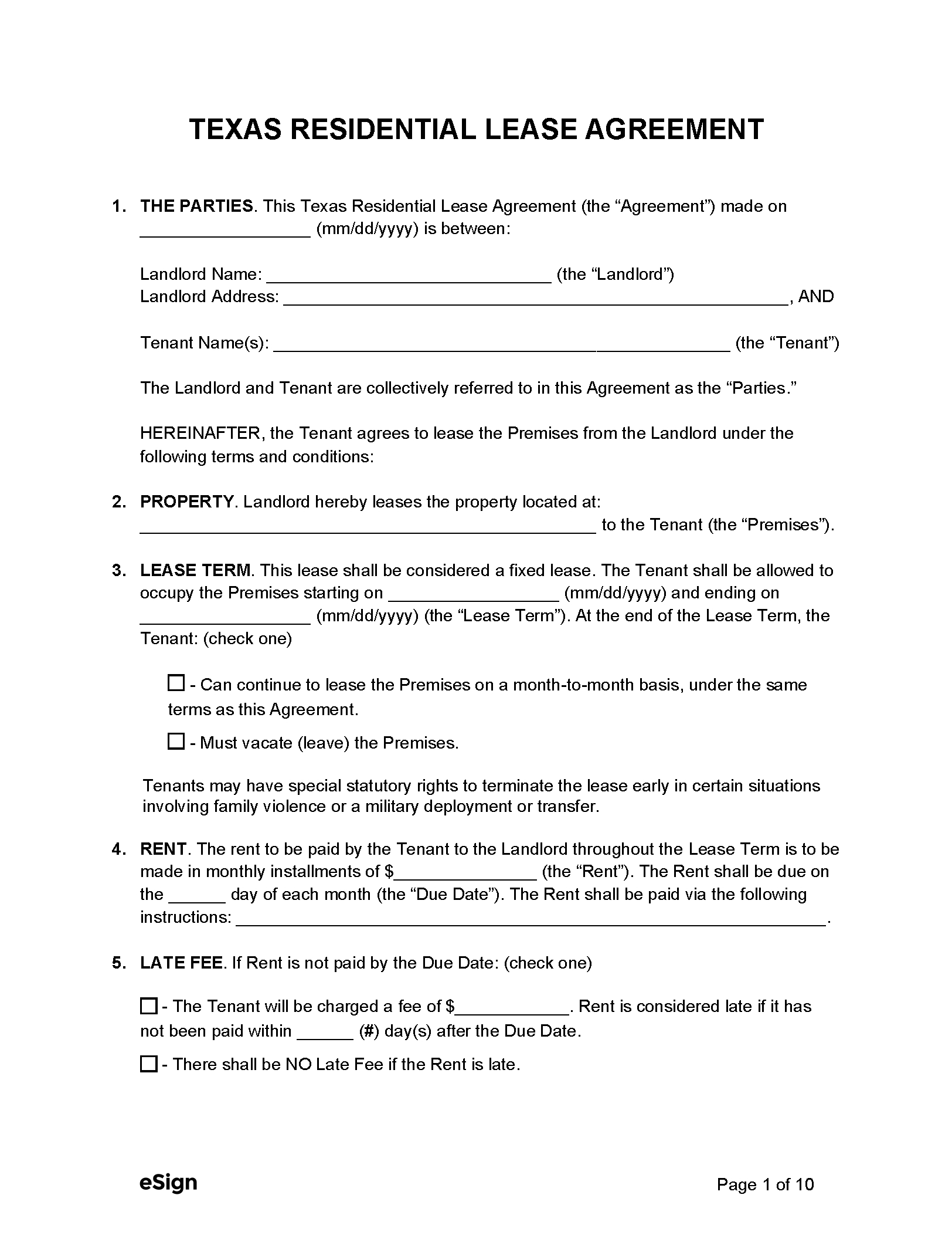 Free Texas Standard Residential Lease Agreement | Pdf within 100 Free Printable Lease Agreement