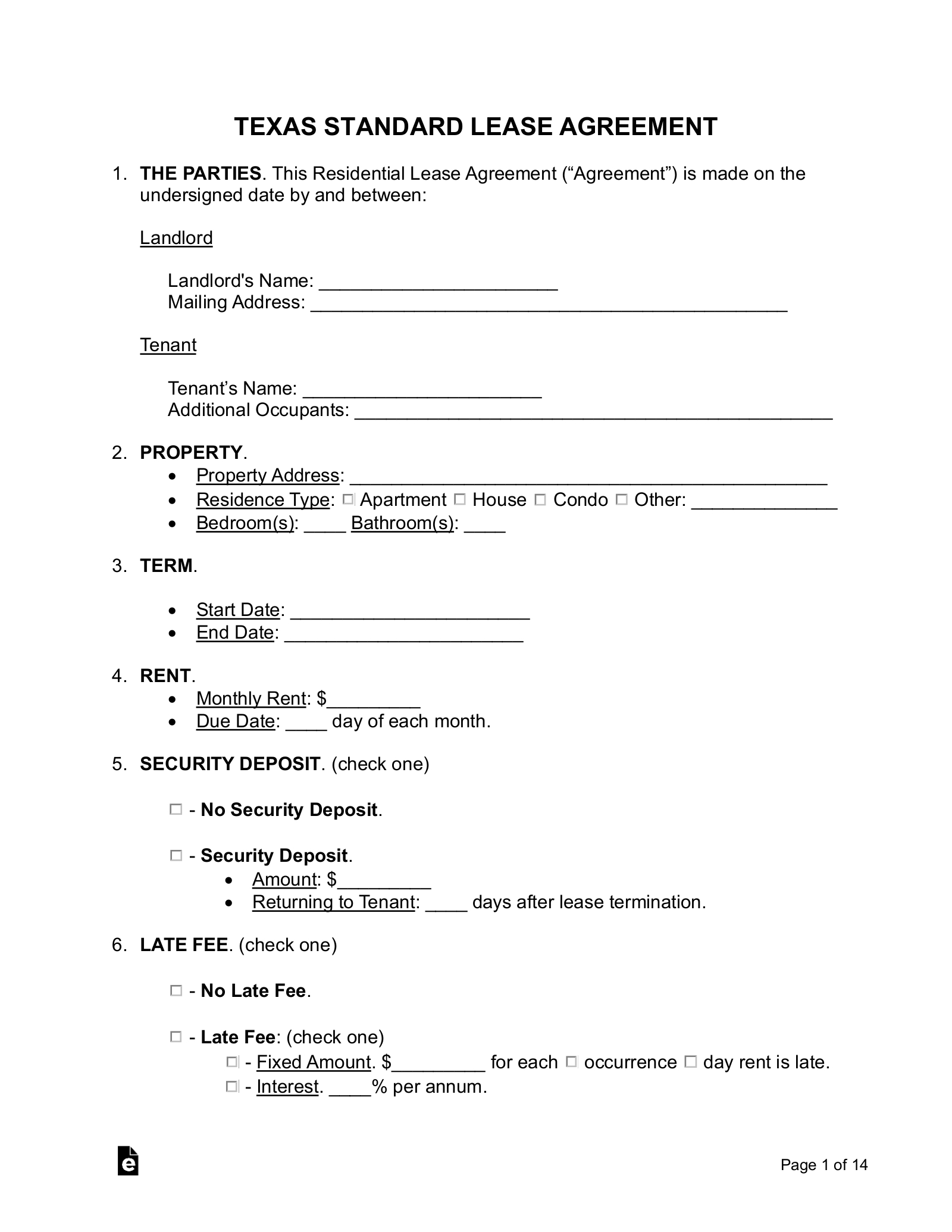 Free Texas Standard Residential Lease Agreement - Pdf | Word – Eforms with Printable Lease Agreement Texas Free