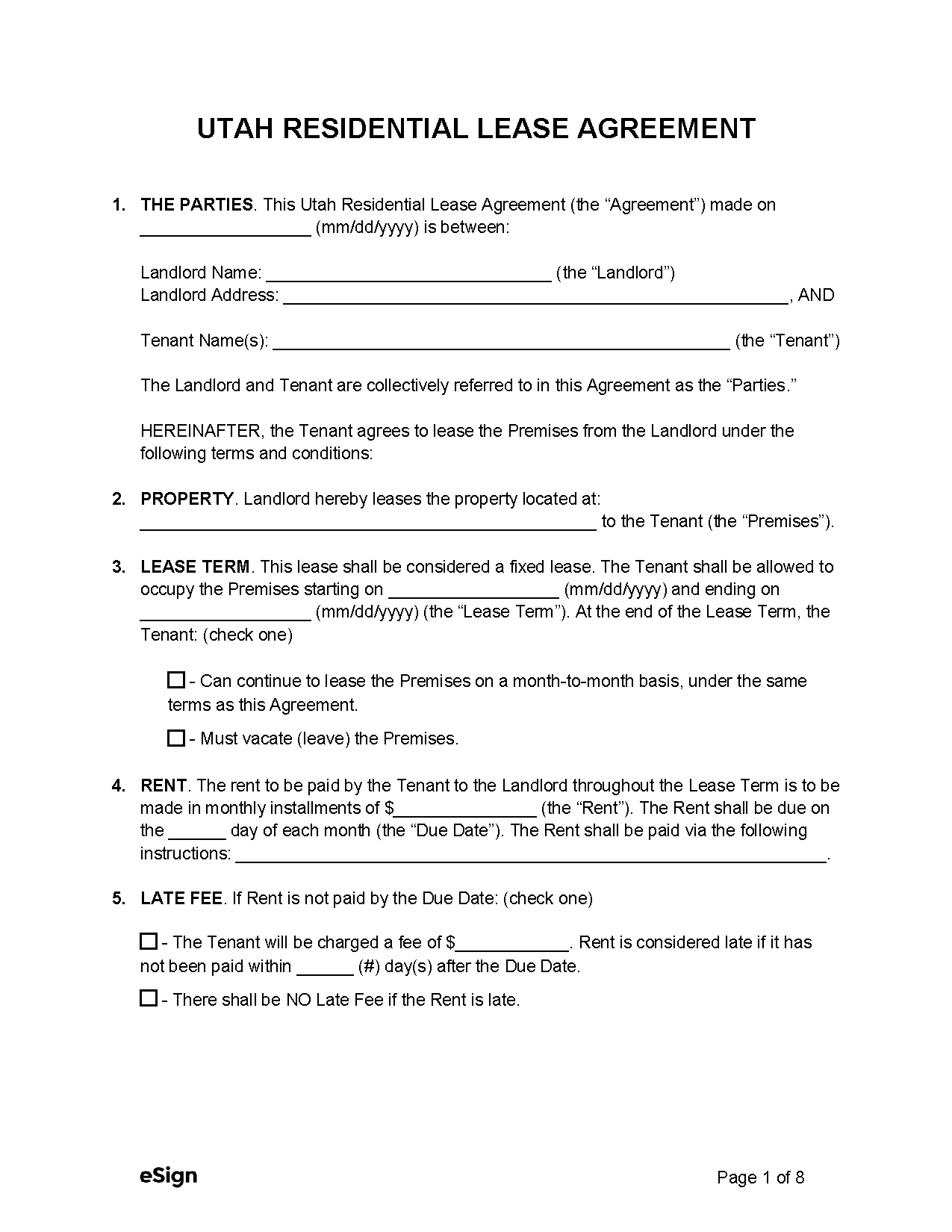 Free Utah Standard Residential Lease Agreement | Pdf | Word pertaining to Utah Lease Agreement Printable