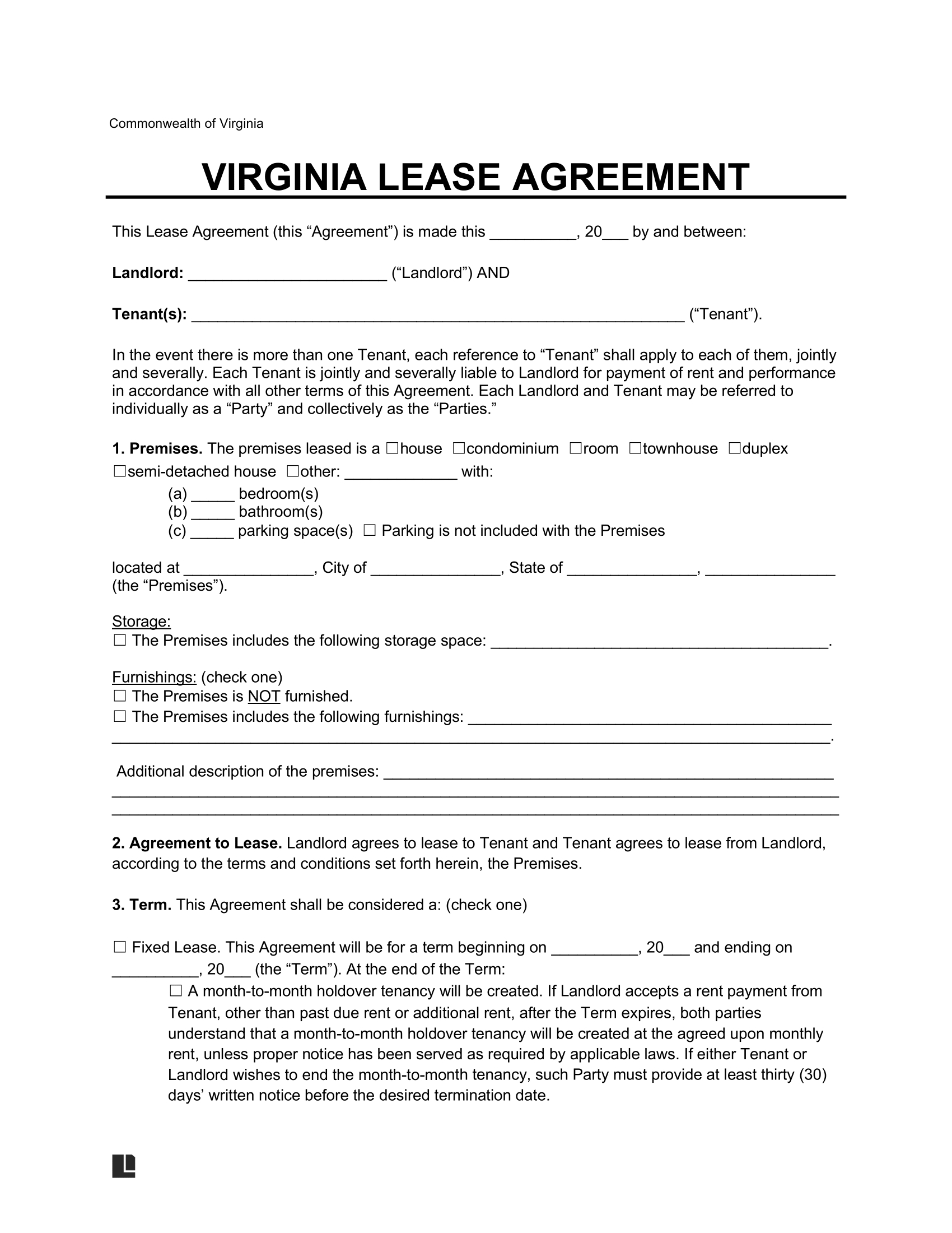 Free Virginia Lease Agreement Template | Pdf &amp;amp; Word throughout Free Printable Lease Agreement Template Virginia