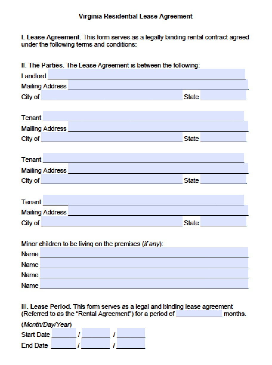 Free Virginia Rental Lease Agreement Templates | Pdf | Word for Free Printable Lease Agreement Template Virginia