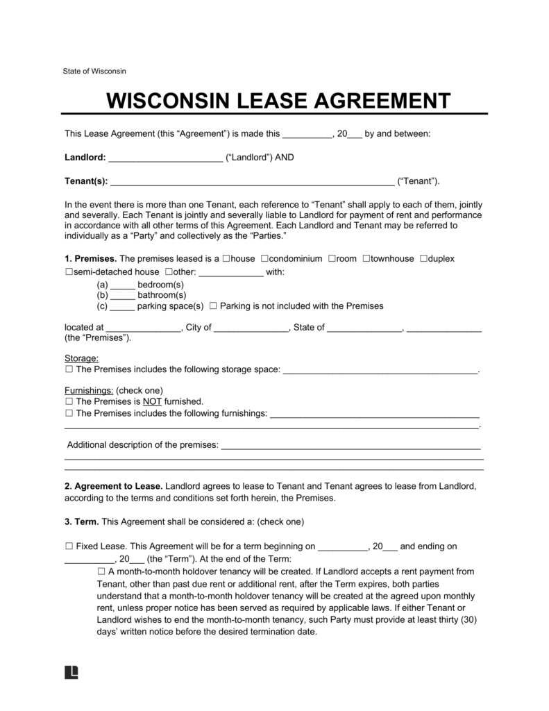 Free Wisconsin Lease Agreement Templates (6) | Pdf &amp;amp; Word throughout Printable Lease Agreement Wisconsin