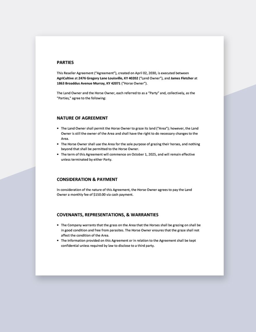 Horse Grazing Agreement Template In Word, Google Docs, Pages regarding Free Printable Grazing Lease Agreement Uk