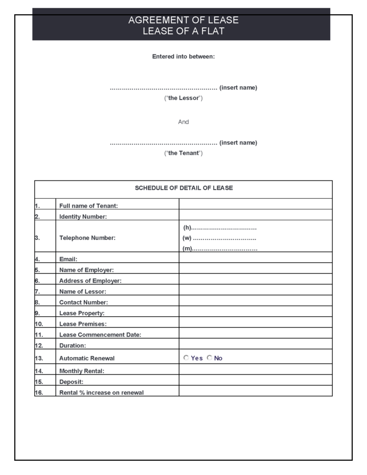 Printable Lease Agreement Template South Africa
