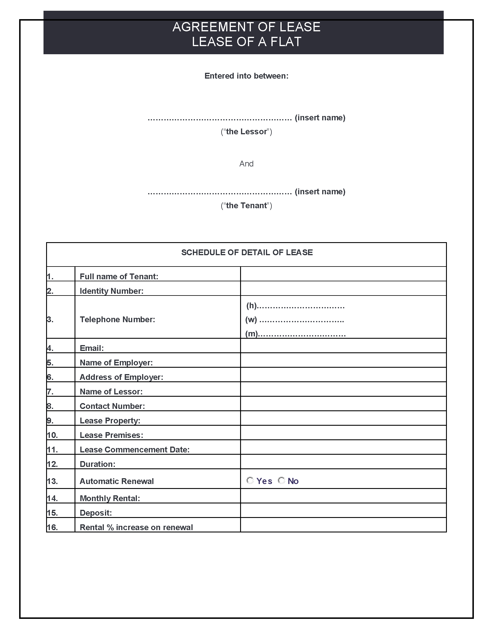 Lease Agreement - Legal Precedent - Buy Online with Printable Lease Agreement Template South Africa