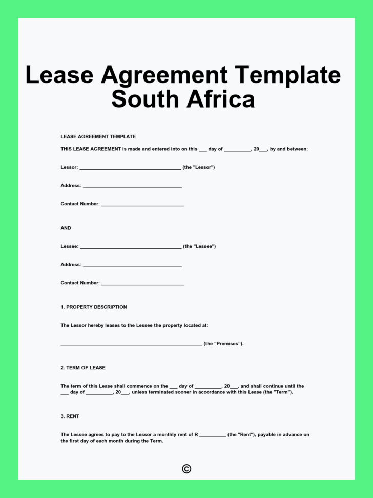 Printable Lease Agreement South Africa