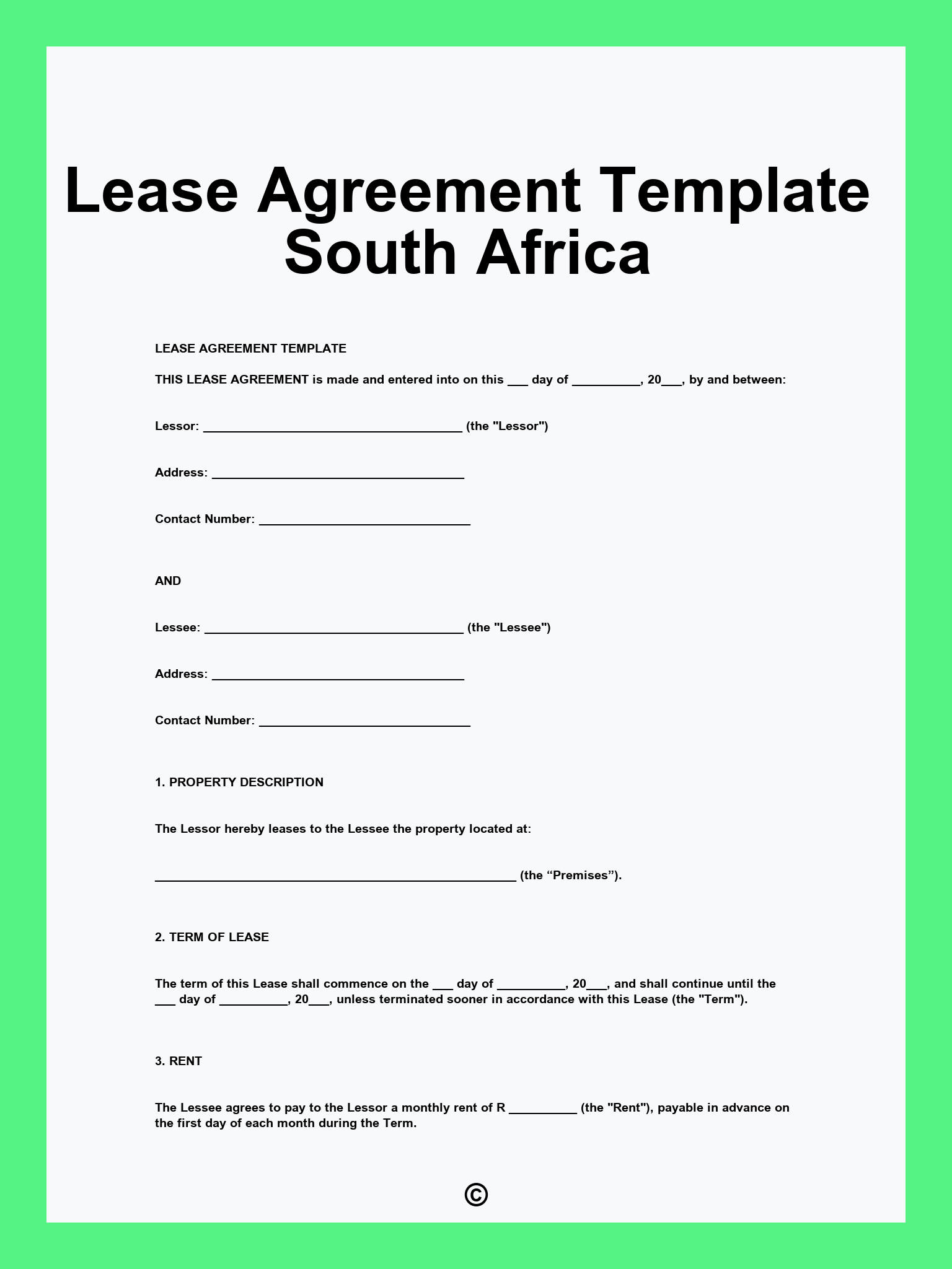 Lease Agreement Template South Africa with regard to Printable Lease Agreement Template South Africa