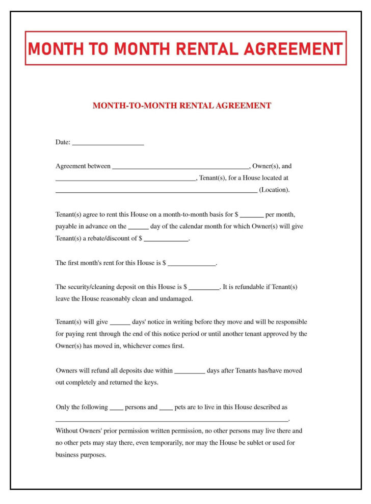 Free Month To Month Lease Agreement Printable