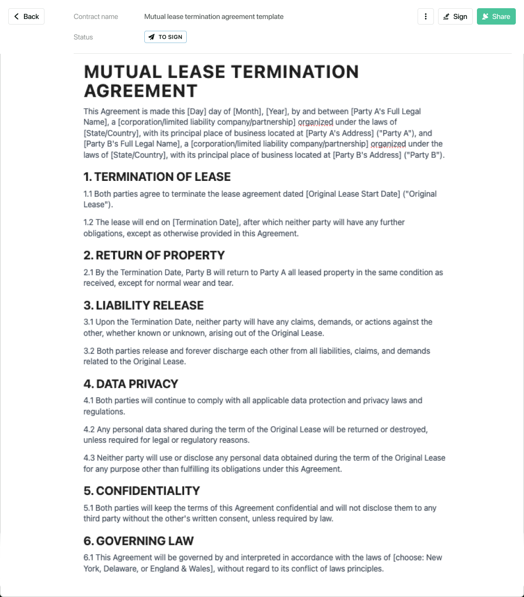 Mutual Lease Termination Agreement - Free To Use pertaining to Printable Mutual Lease Termination Agreement