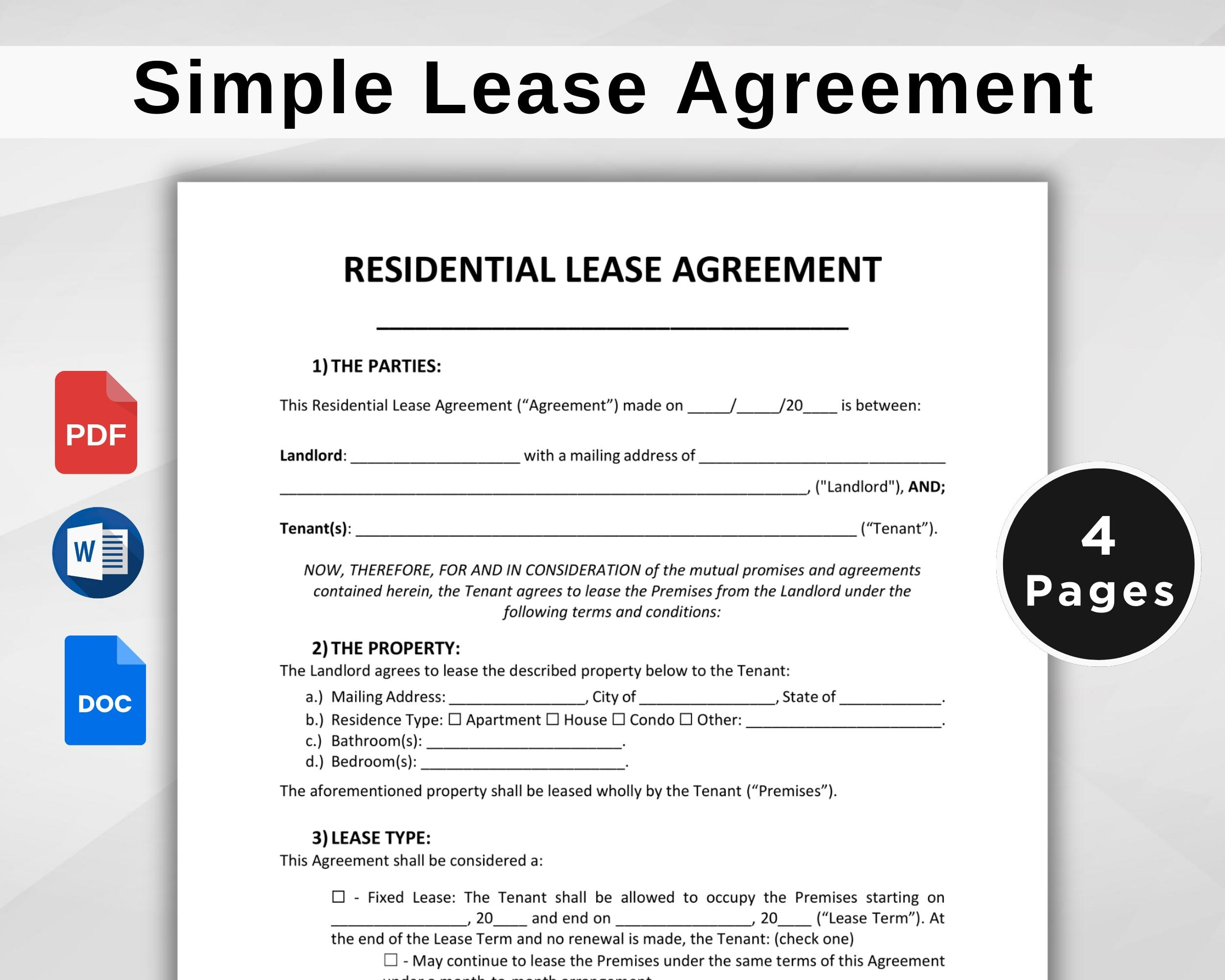 Printable Lease Agreement. Rental Agreement Template. Residential regarding Printable Lease Agreement Rental Property
