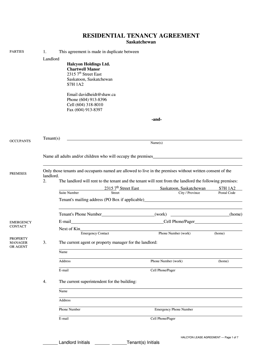 Rental Agreement Saskatchewan - Printable Blank Pdf Online for Free Printable Lease Agreement Saskatchewan